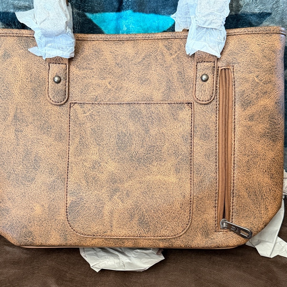 Montana West Tan Studded Concealed Tote Bag New - Picture 5 of 9
